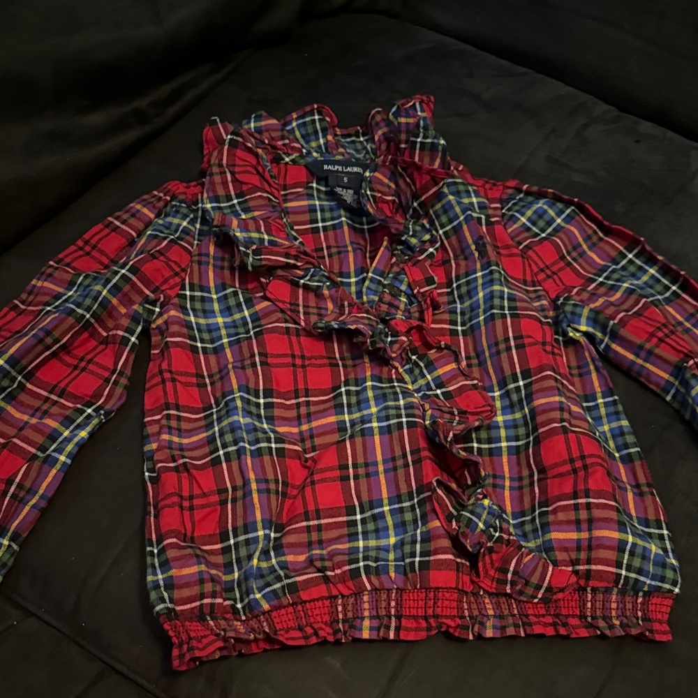 Ralph Lauren Vibrant Plaid Ruffle Top
